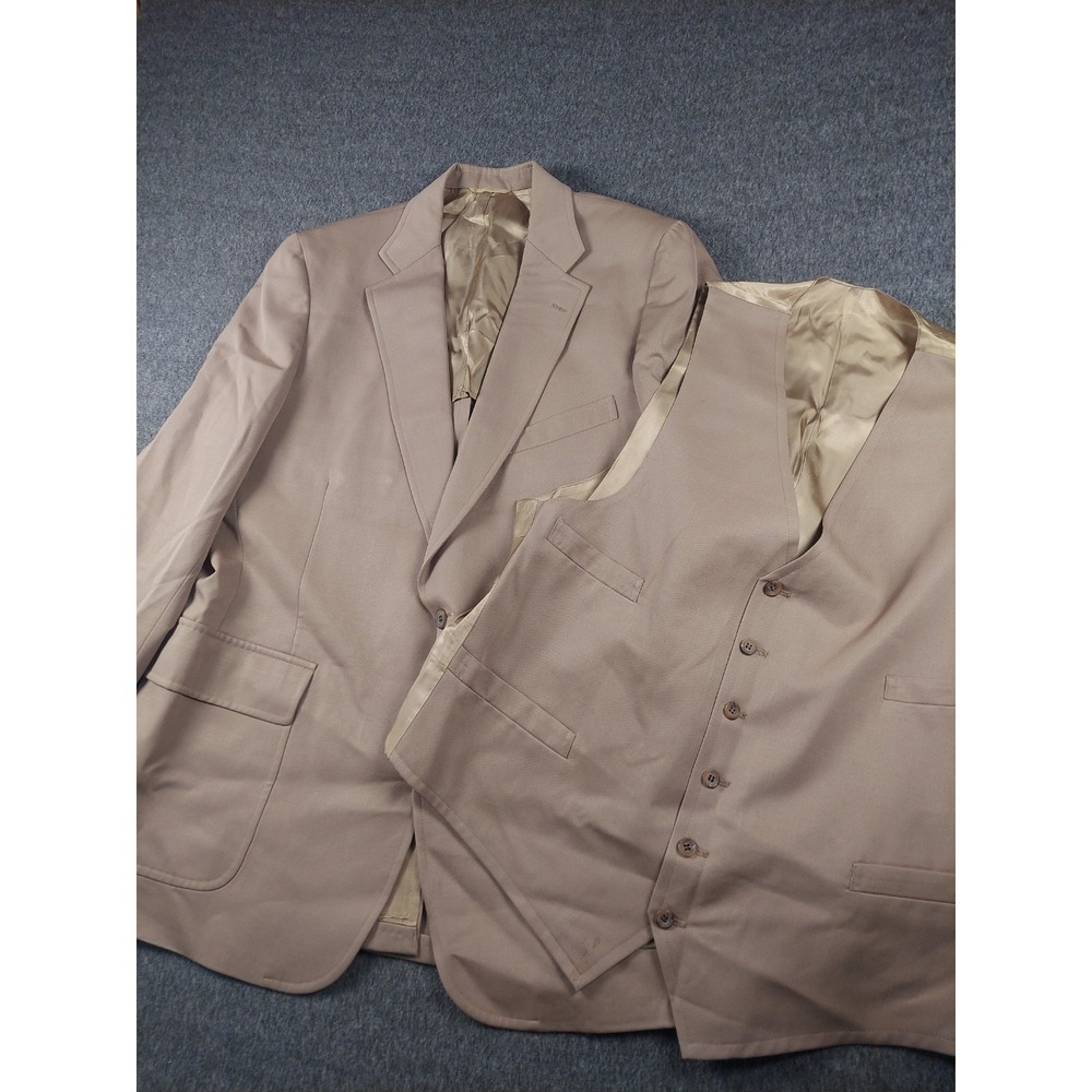 Chaps Ralph Lauren 2 Piece Suit Mens 45L Beige Blazer Vest Wool Unstructured